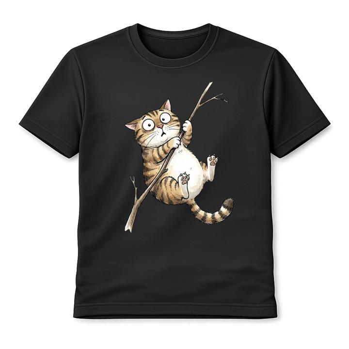 

Cat Hanging From Branch Graphic T Shirt Cute Cartoon Cat Funny LOL Unisex Tee 5XL різнокольоровий