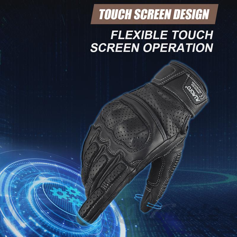 Vintage Leather Motorcycle Gloves CE Certification Summer Perforated Motorbike Racing Gloves Touch Screen Motocross Moto Gloves