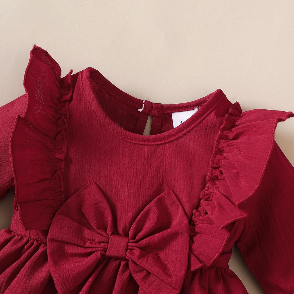 Christmas 5 Color Dresses Long Sleeved Princess Dress with Bow+Headband for Baby Girls 1-18 Months New Year Holiday Costume