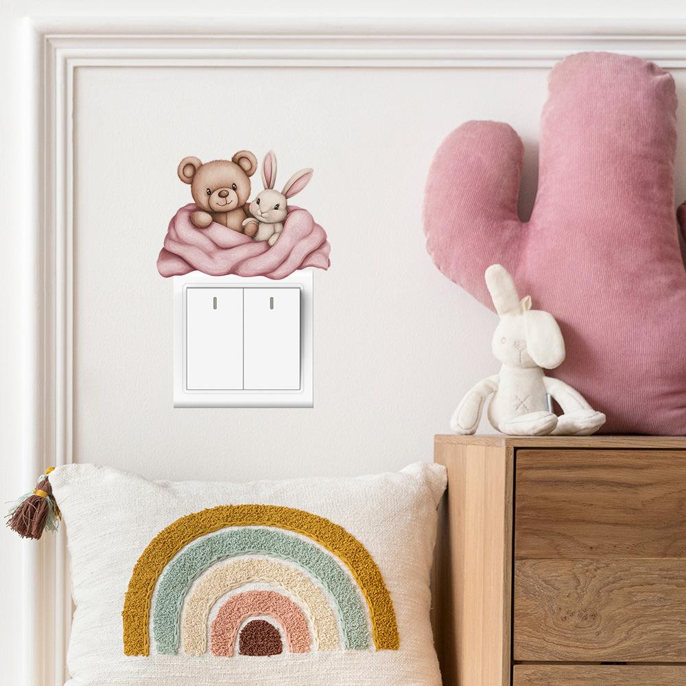 Self Adhesive Switch Plate Stickers Cute Bear and Rabbit Peel and Stick Removable Waterproof