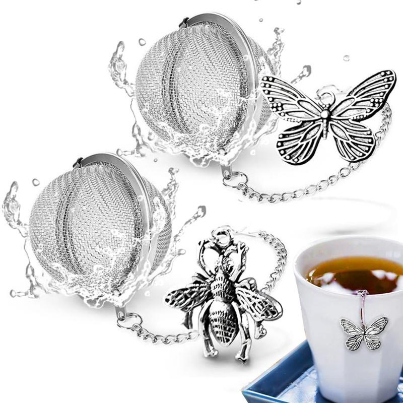 

2Pcs New Stainless Steel Tea Infuser Butterfly Bee Chain Tea Filter Creative Mesh Ball Tea Strainer Coffee Herb Spice Diffuser