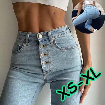 Υψηλής ποιότητας Νέο Vintage Skinny με 4 κουμπιά ψηλόμεσο τζιν παντελόνι με μολύβι Γυναικεία στενή εφαρμογή Stretch τζιν παντελόνι ολόσωμο στενό παντελόνι