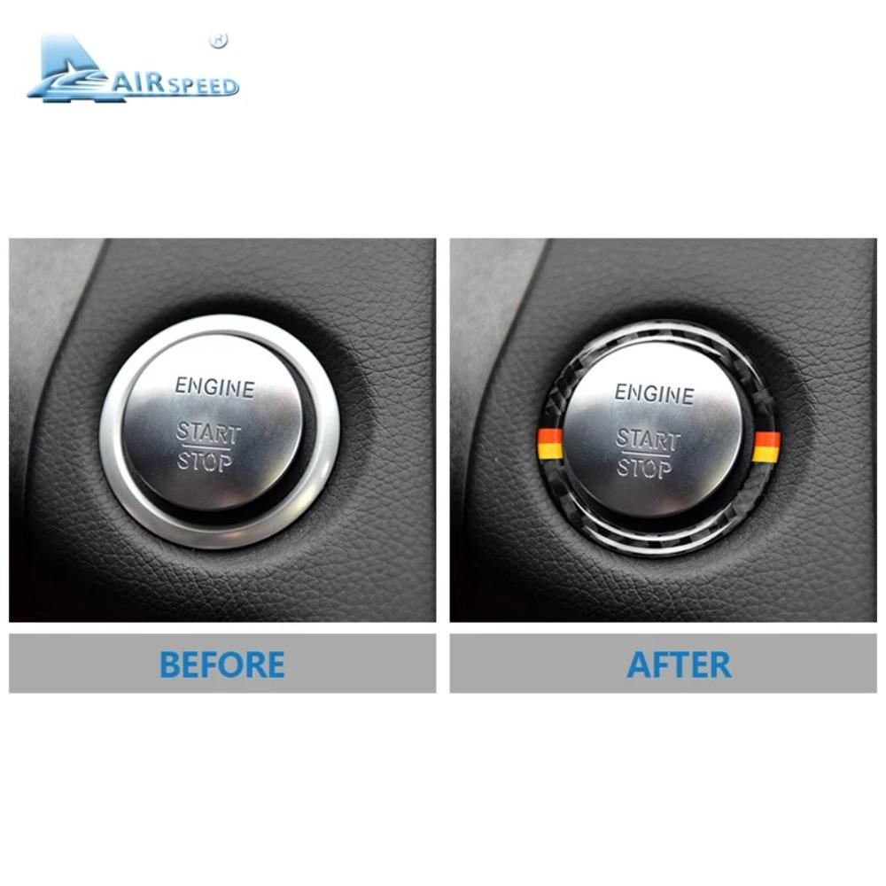 For Mercedes Benz C Class W205 C180 C200 E Class W212 GLC X253 Real Carbon Fiber Sticker Car Engine Start Ring Cover Accessories