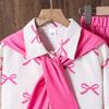 Girls' Fashion Set Autumn Children's Casual Bow, Detachable Shawl, Long-sleeved Shirt, Long Pants