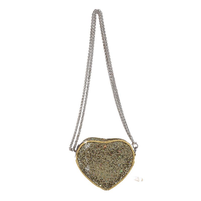 Heart Shaped Bag For Women Fashion Chain Chain Sparkling Mesh Crystal Summer Trendy Crossbody Purse For Daily Use