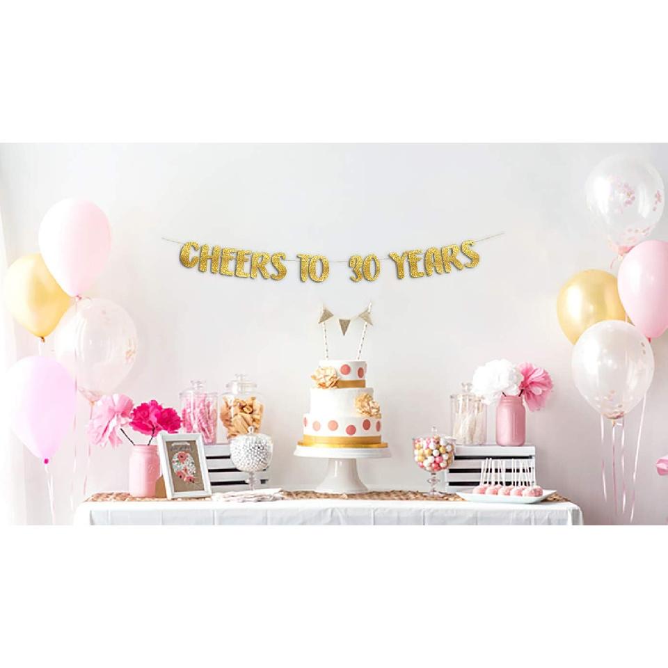 Cheers to 30 Years Gold Glitter Banner - 30th Anniversary and Birthday Party Decorations