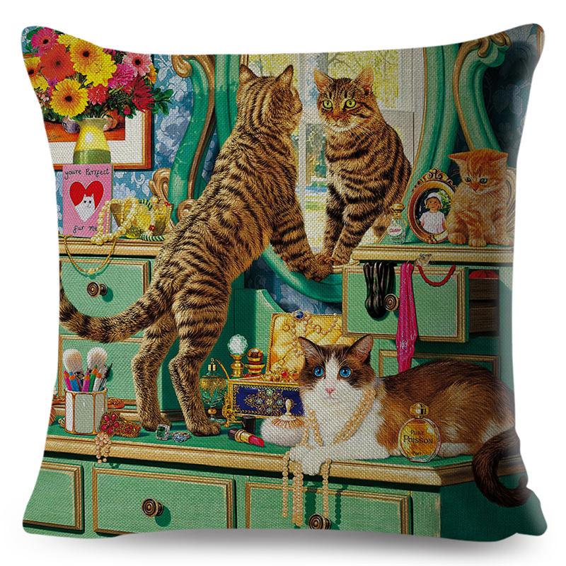 Cute Book Cat Party Cushion Cover Decor Cartoon Animal Pillowcase Printing Cojines Polyester Pillow Case  for Sofa Home 45x45cm
