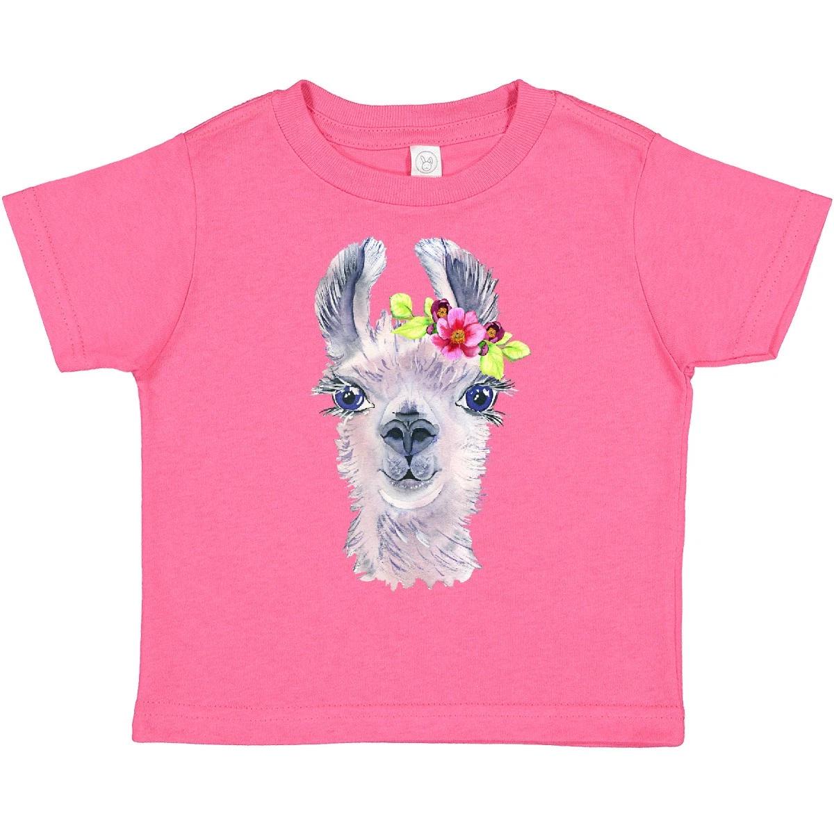 Inktastic Cute Llama With Flower Toddler T-Shirt Animals Watercolor Ears Animal 150