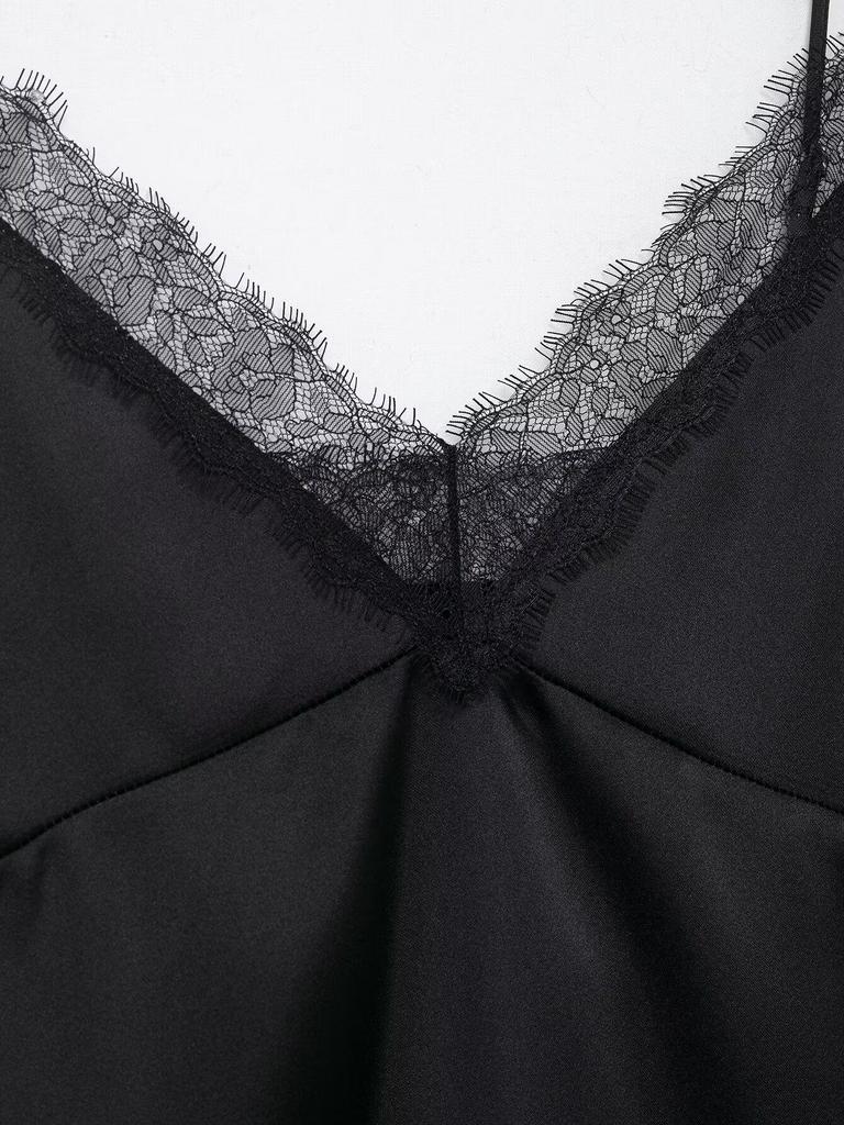 Silk Satin Lace-Trim Camisole Top for Women