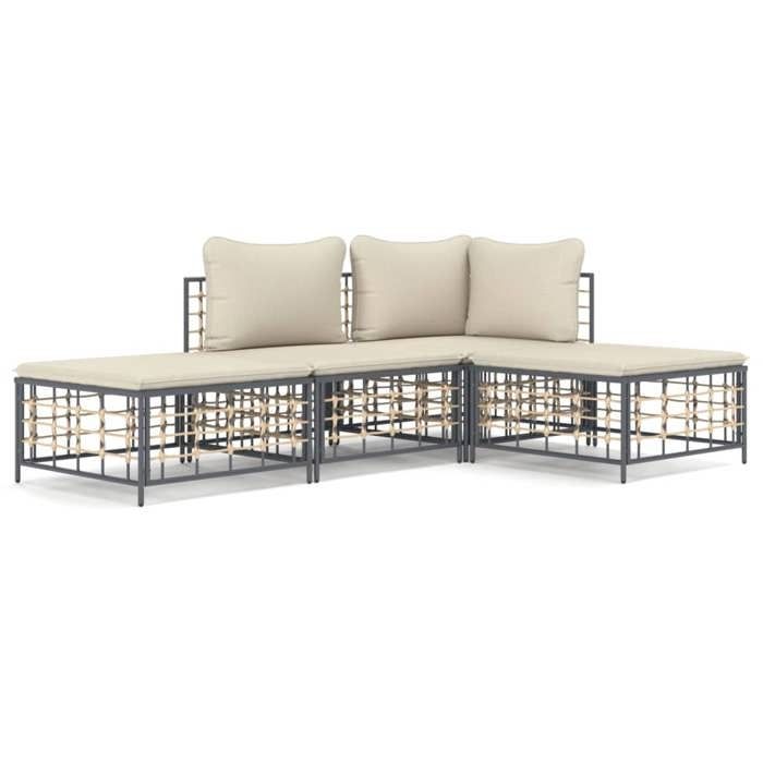 VidaXL Salon de Jardin 4 pcs avec Coussins, Mobiliers de Patio avec Dossier, Ensemble de Canapés, Meubles de Terrasse 3186726