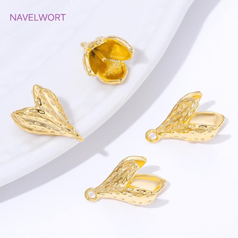 18K Gold Plated Brass Flower Bud Beads Caps with Pearl Mounting Connectors,Bail For Jewelry,DIY Necklace Making Accessories