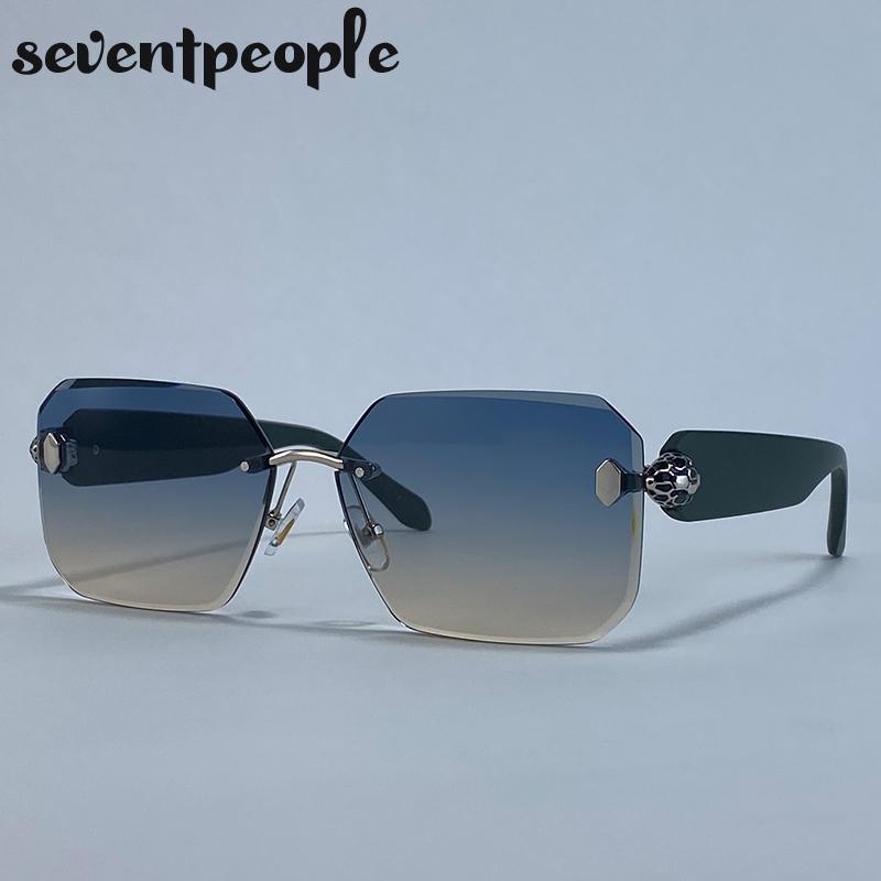 Oversized Rimless Square Sunglasses Women  Luxury Brand Trendy Punk Frameless Sun Glasses For Ladies Vintage Outdoor Shades