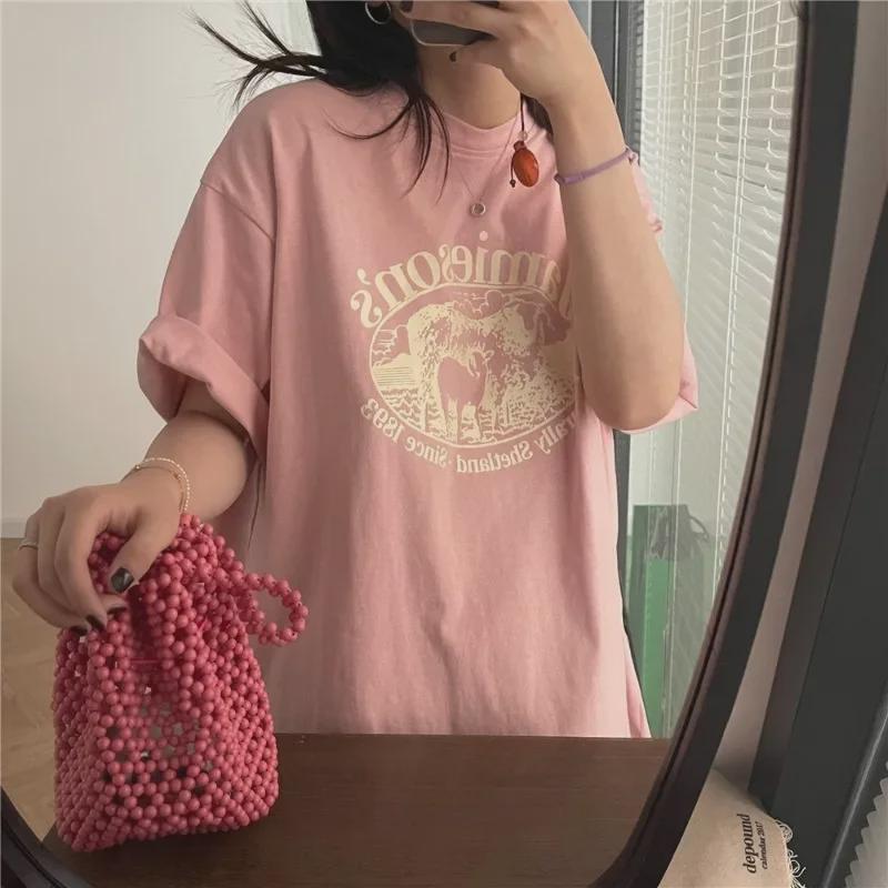 Tricou coreean de vară cu mânecă scurtă și croială largă pentru femei - Design la modă 2022