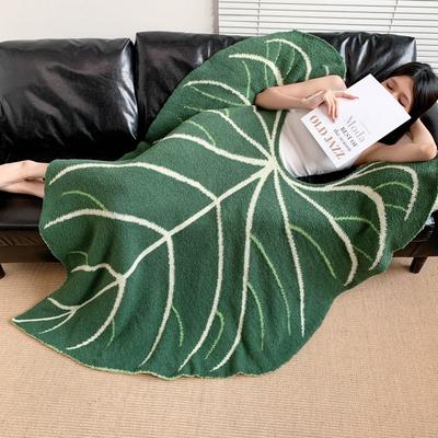 Half Velvet Leaf Pattern Knit Throw Blanket Sofa TV Blanket Bed Cover Summer Camping Throw Blankets Office Nap Cover