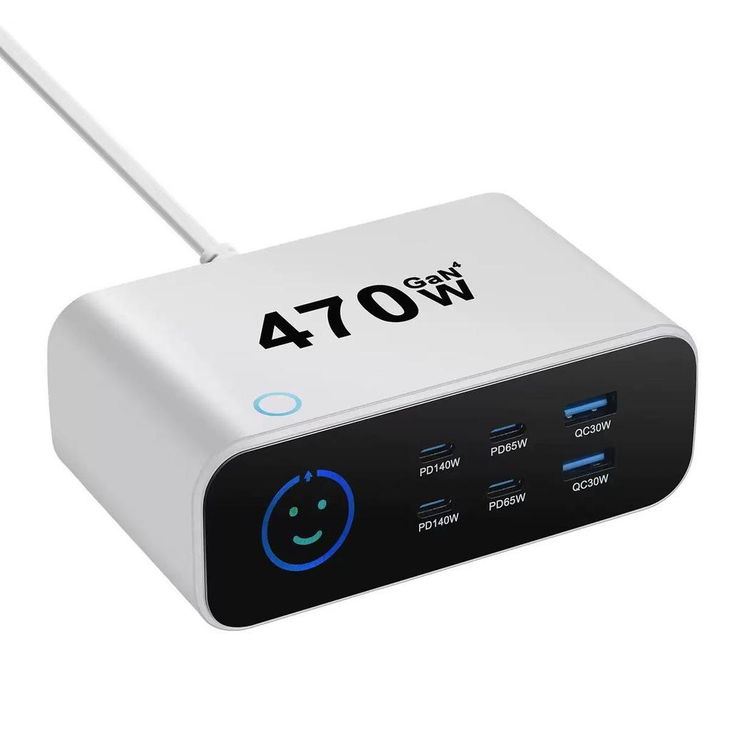 140W Gallium Nitride Fast Charger with TFT Display, PD3.1 Port, Multi-functional, 470W Fast Charging Desktop Charger