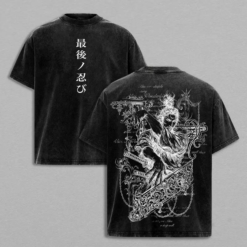 Vagabond Miyamoto Musashi Printed Tee Men Women Washed Cotton T-shirts Manga Vintage T Shirt Harajuku Male Short Sleeve Tshirt