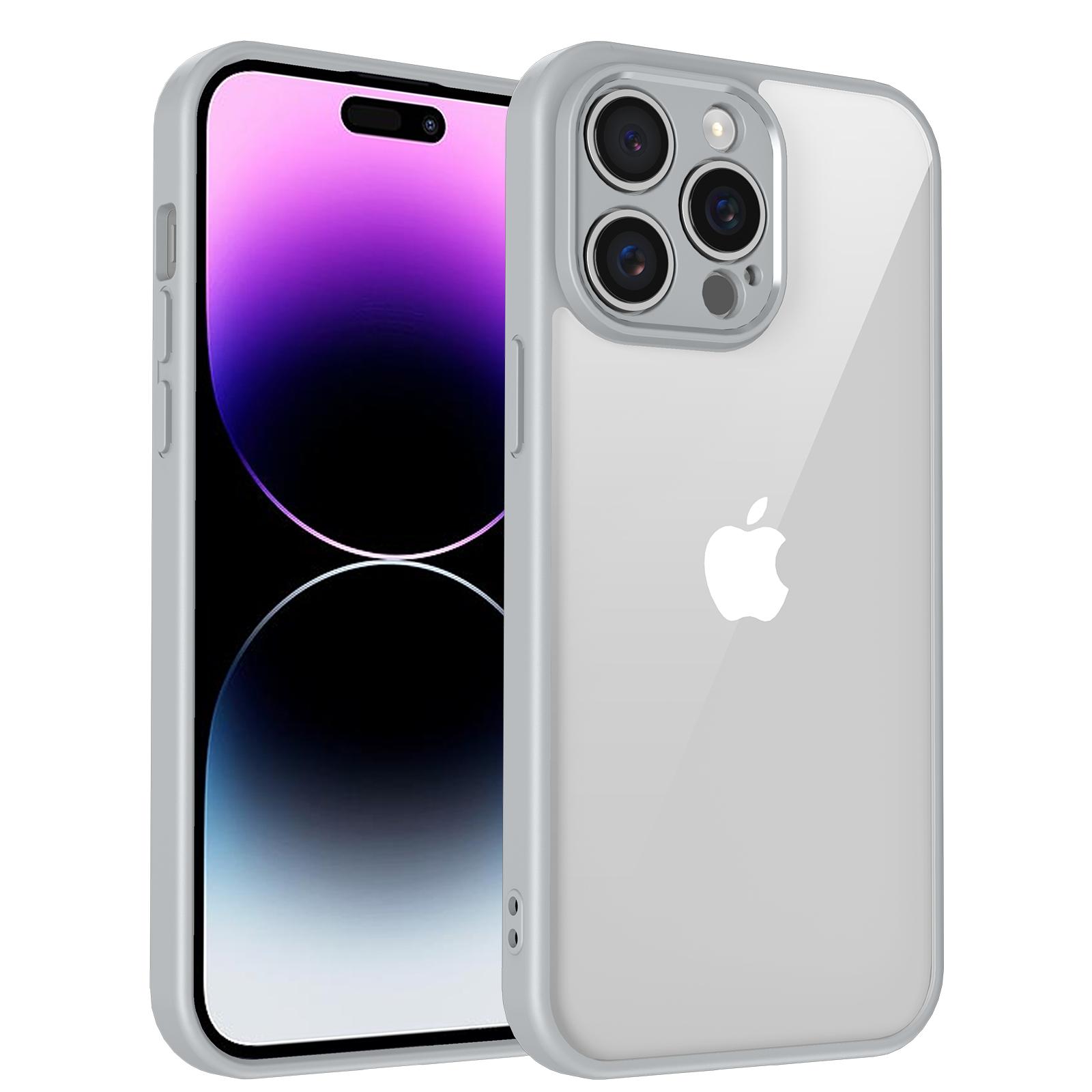 

For iPhone 15 Pro Max Case Matte Skin Touch Clear PC+TPU Shockproof Phone Back Cover Grey