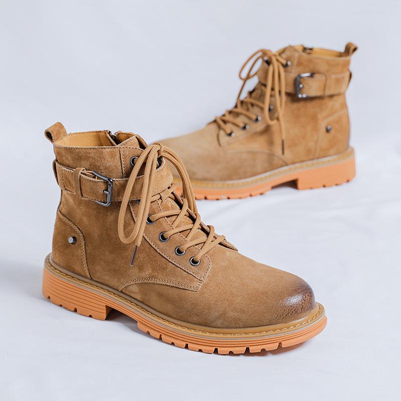 Mode Frühling Neu Dicke Sohle Hochwertige Plateau Herren Stiefeletten Leder Schwarz Motorradstiefel Herren Punk Outdoor Trendstiefel