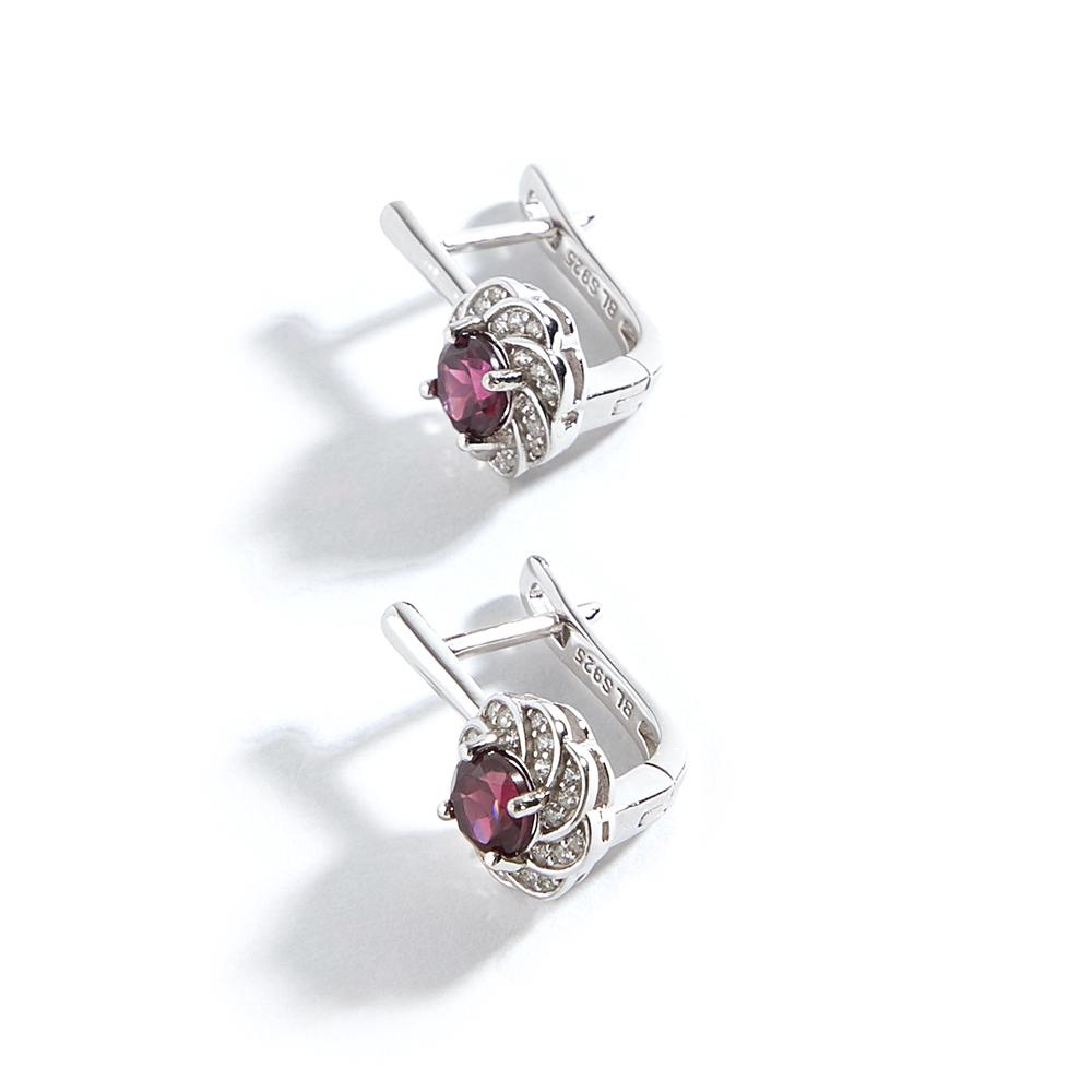 Flower Shape Design 925 Sterling Silver Women's Earrings Natural Round 5.0mm Rhodolite Garnet Fine Jewelry for Valentines Gifts