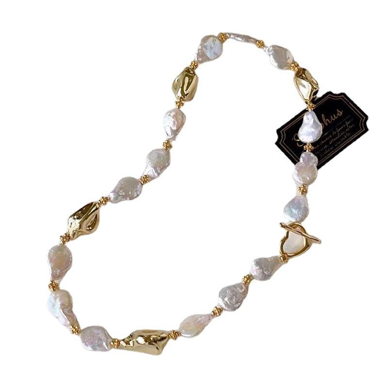 Collana a Catena per Clavicola con Perle Barocche Irregolari Naturali Collana di Perle d'Acqua Dolce di Nicchia Retrò per Donne