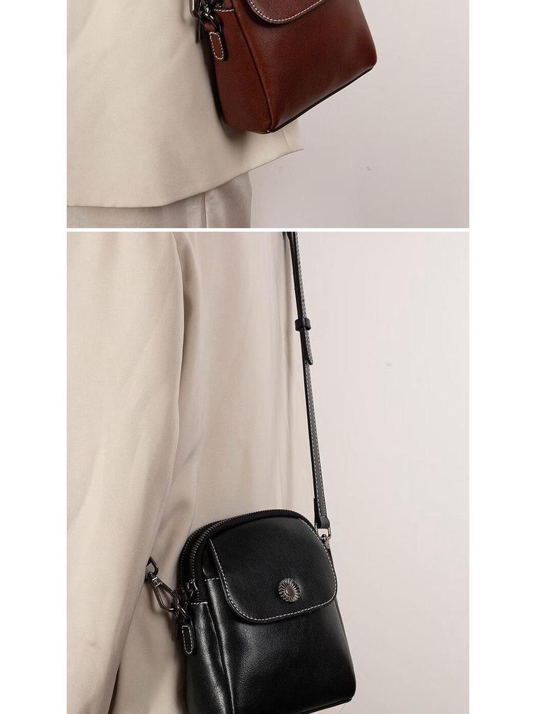 2025 New Genuine Leather Vertical Crossbody Bag for Women - Versatile, Multi-Layer, Fashionable, High-End Phone Bag