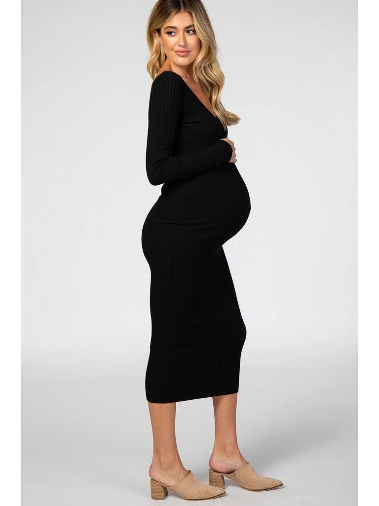 Tehotenské šaty s dlhým rukávom a výstrihom do V, slim fit, v rôznych farbách