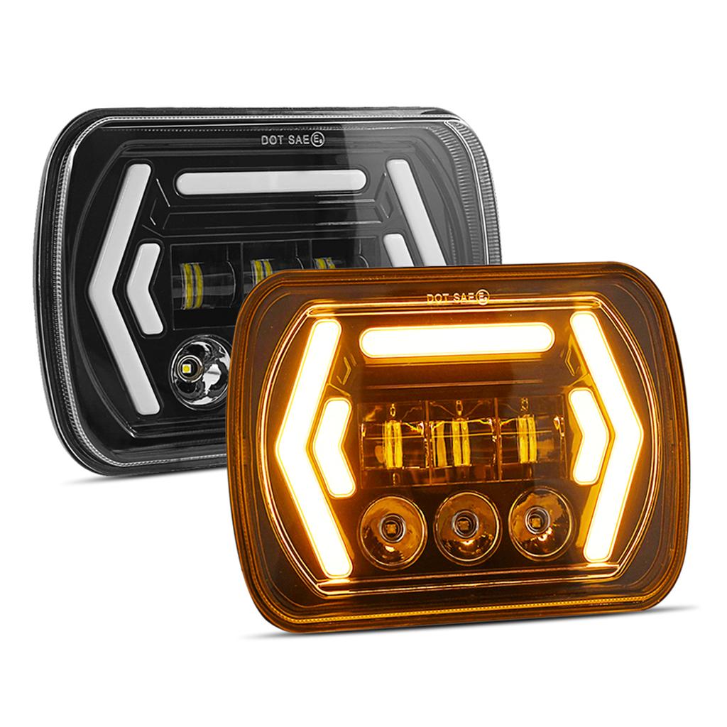 2 Pack 7inch Car LED Headlights 5x7 7x6 Inch Headlamp with White High/Low Beam DRL Amber Turn Signal