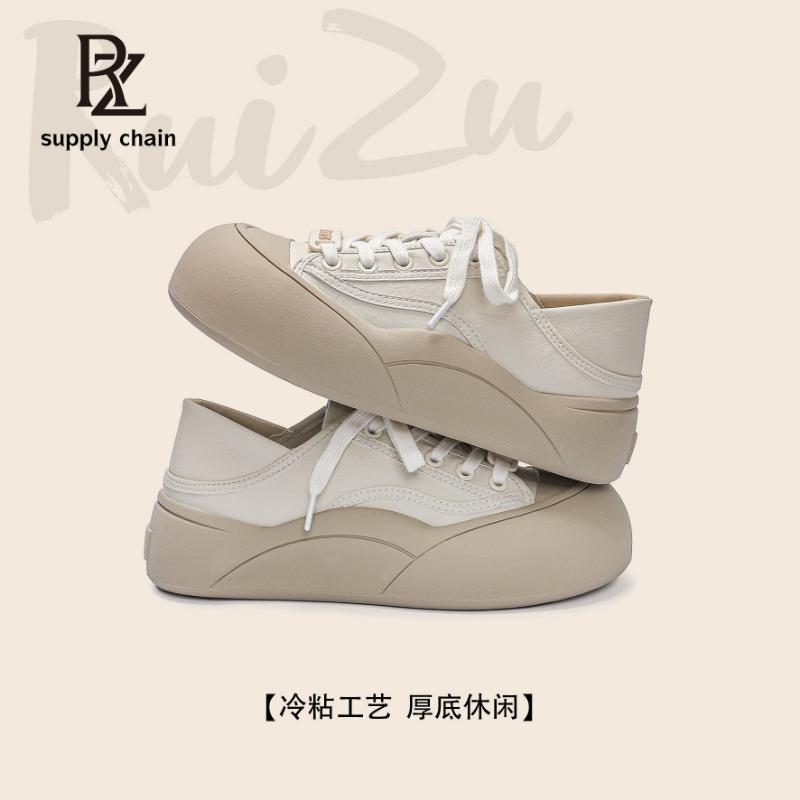 

Молочно-белые дважды носимые маленькие белые туфли женские уродливые милые кеды на толстой подошве осенние новые полусабо хлеб повседневные 40