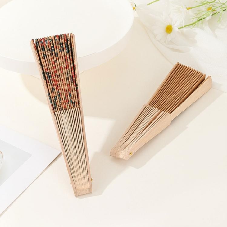 Ethnic Styles Vintage Colorful Checkered Pattern Folding Fan Wood Handheld Fan for Home and Office Decoration Ornament