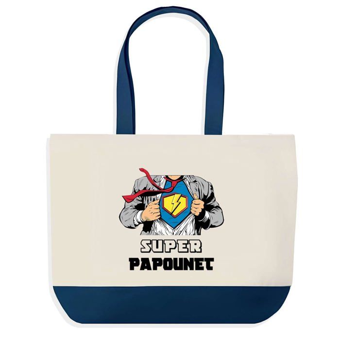 Tote bag - PLANETEE - Super Papounet - Fond bleu - Coton - Grand format 40x45 cm