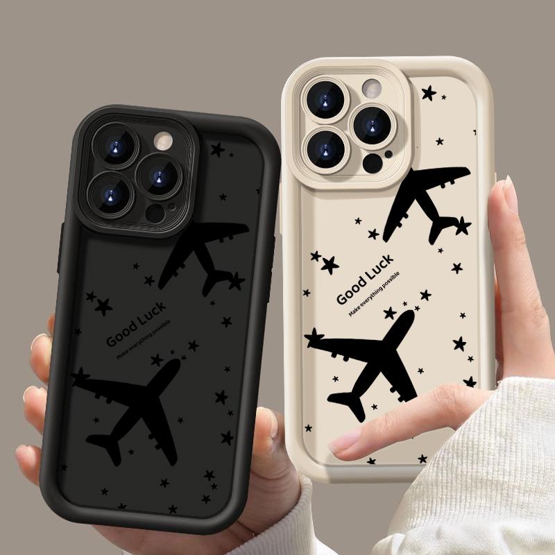 For iPhone 16 Pro 15 Pro Max 14 Plus 13 12 11 XR 8 Case Airplane Print Soft Silicone Shockproof Lens Protection TPU Matte Phone Shell Cover