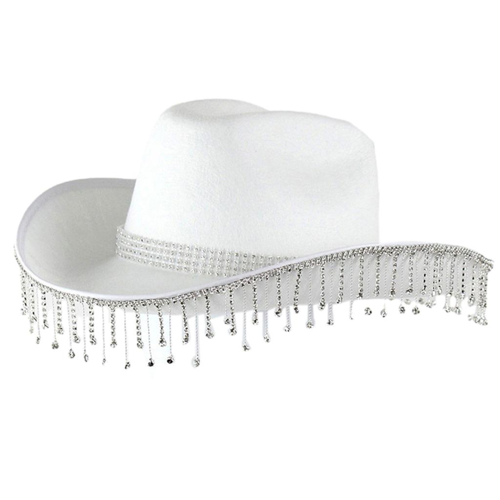 Rhinestone Tassels Cowboy Hat for Women Teens Breathable Wide Brim Beach Hat Music Festival Hat Bachelorette Party Cap
