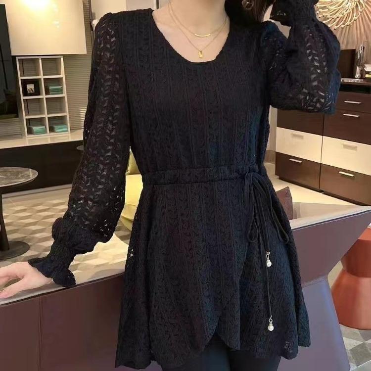 

Элегантная кружевная блузка для женщин, идеальная для осени, с утягивающей талией и стильной рубашкой с V-образным вырезом XXXL чёрный