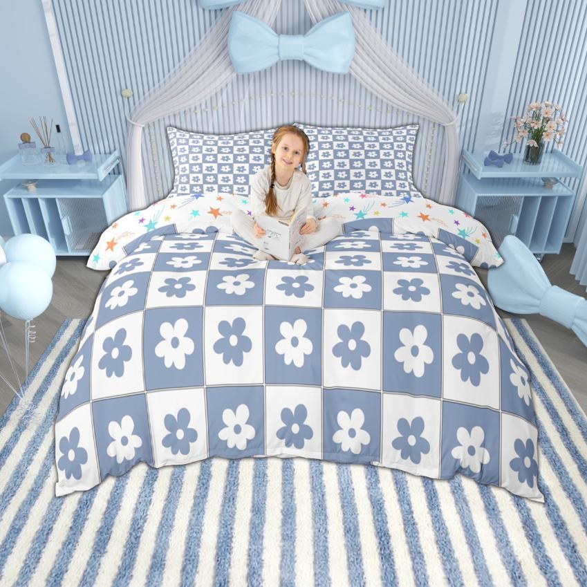 Comforter Homewish Cute Floral Plaid For Girls 2Pcs/3Pcs Kawaii Flower Checkered Bedding Set Cartoon Bedroom Decor