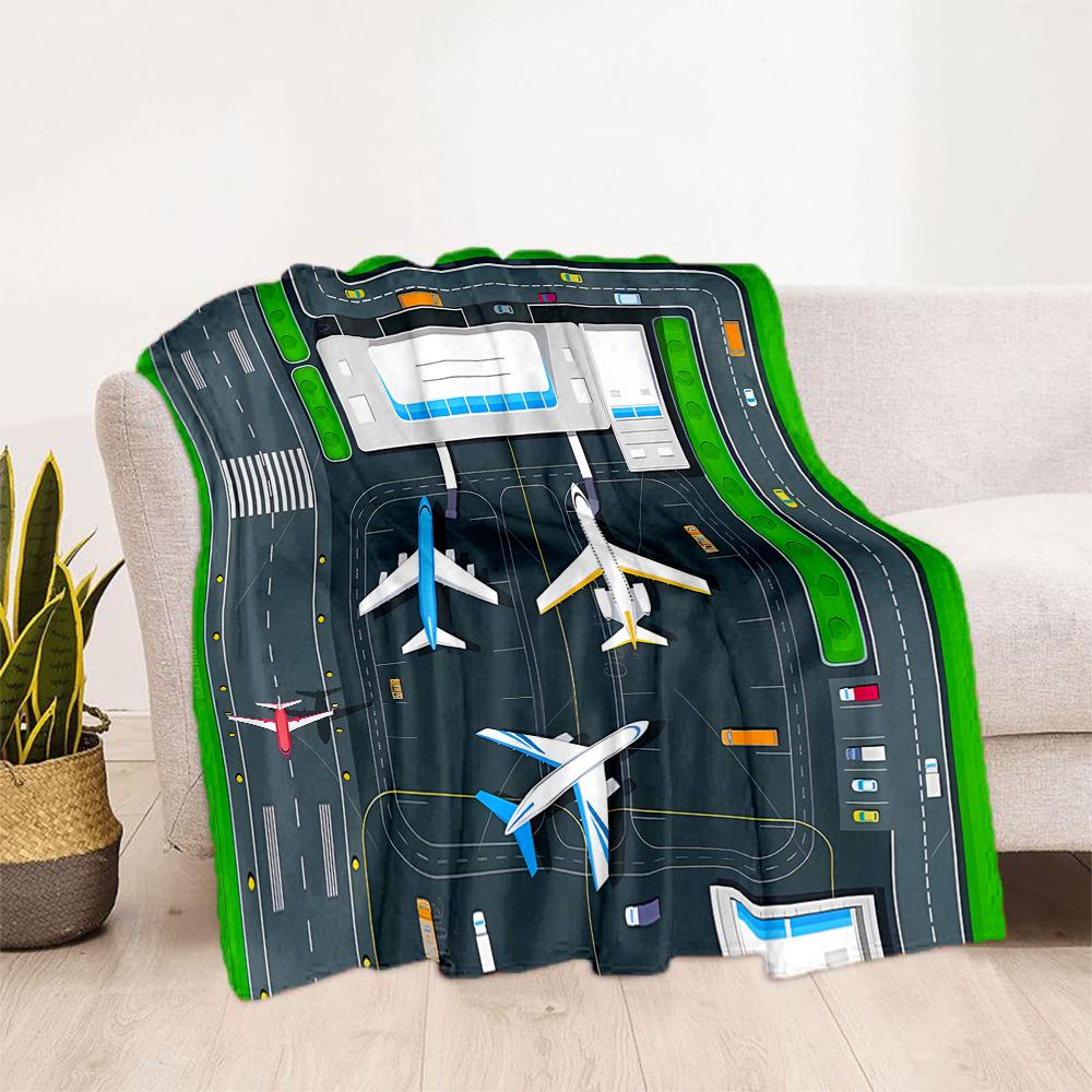 Airport Runway Design Flannel Blanket - Soft and Suitable for Sofas, Beds, Offices, Travel, All Seasons, and The Best Gift for The Holidays.
