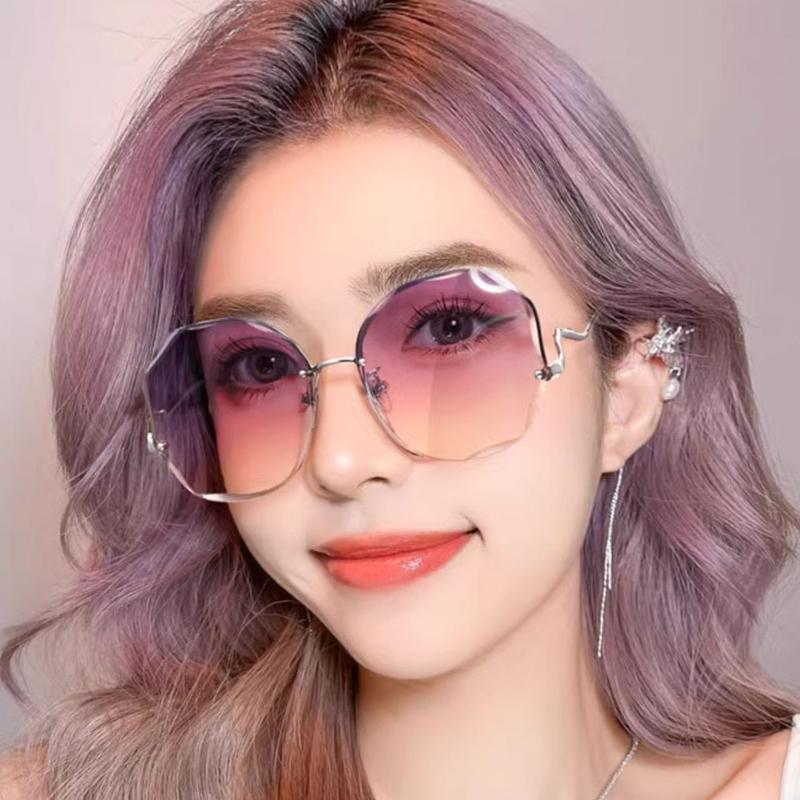 Fashion Rimless Sunglasses Vintage Sun Glasses Women Brand Travel Gradient Sun Glasses Luxury Eyewear