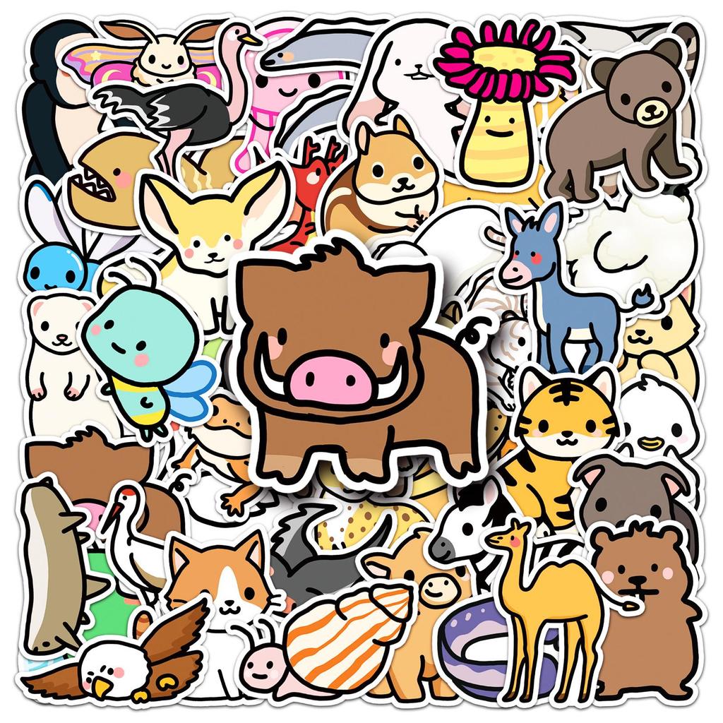 50 Cute Cartoon Animal Stickers for DIY Journals, Notebooks, and Water Bottles