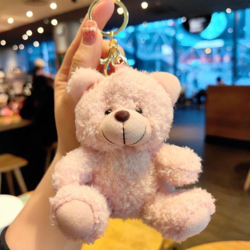 IFYOUOO Cute Bear Cartoon Keychain Curly Plush Sitting Doll Small Toy Bear Girl Bag Pendant DIY Wedding Gift 4 Color