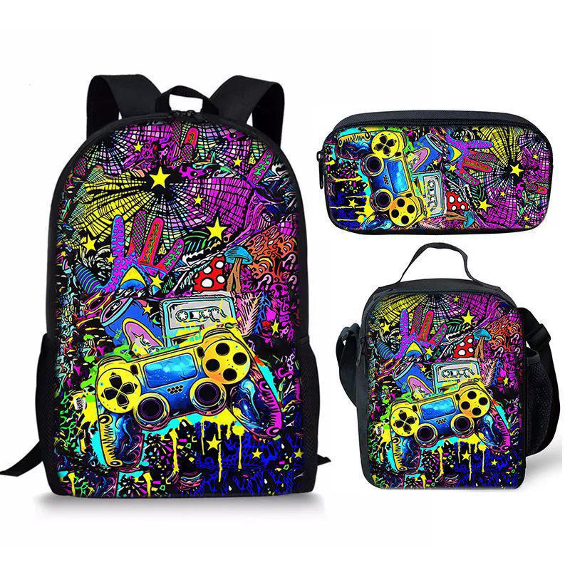 Spielkonsolen-Schülerrucksack D-made Dreiteiliges Paket, Federmäppchen, Bedruckter Rucksack, Rucksack