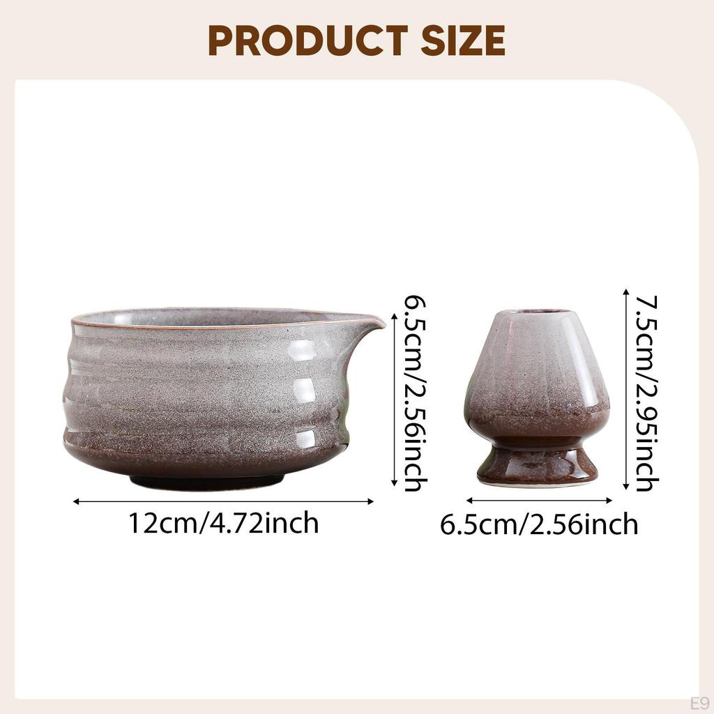 Ceramic Matcha Bowl with Whisk Holder Green Tea Cup Gift 500ml Pouring Spout Chawan for