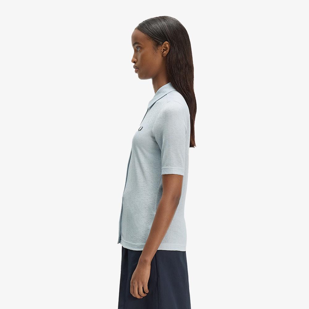 FRED PERRY [Womens] Button-Through Sheer Rib Polo Shirt - Dusky Blue Afpf2612185-28A
