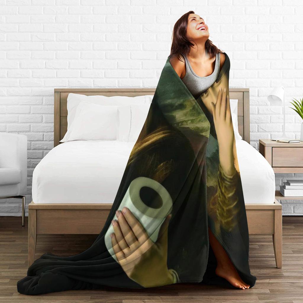 Funny Toilet Paper Mona Lisa Blankets Spring  Warm Cozy Bedding Throws For Adults Living Room Flannel Bedspread Bed Cover