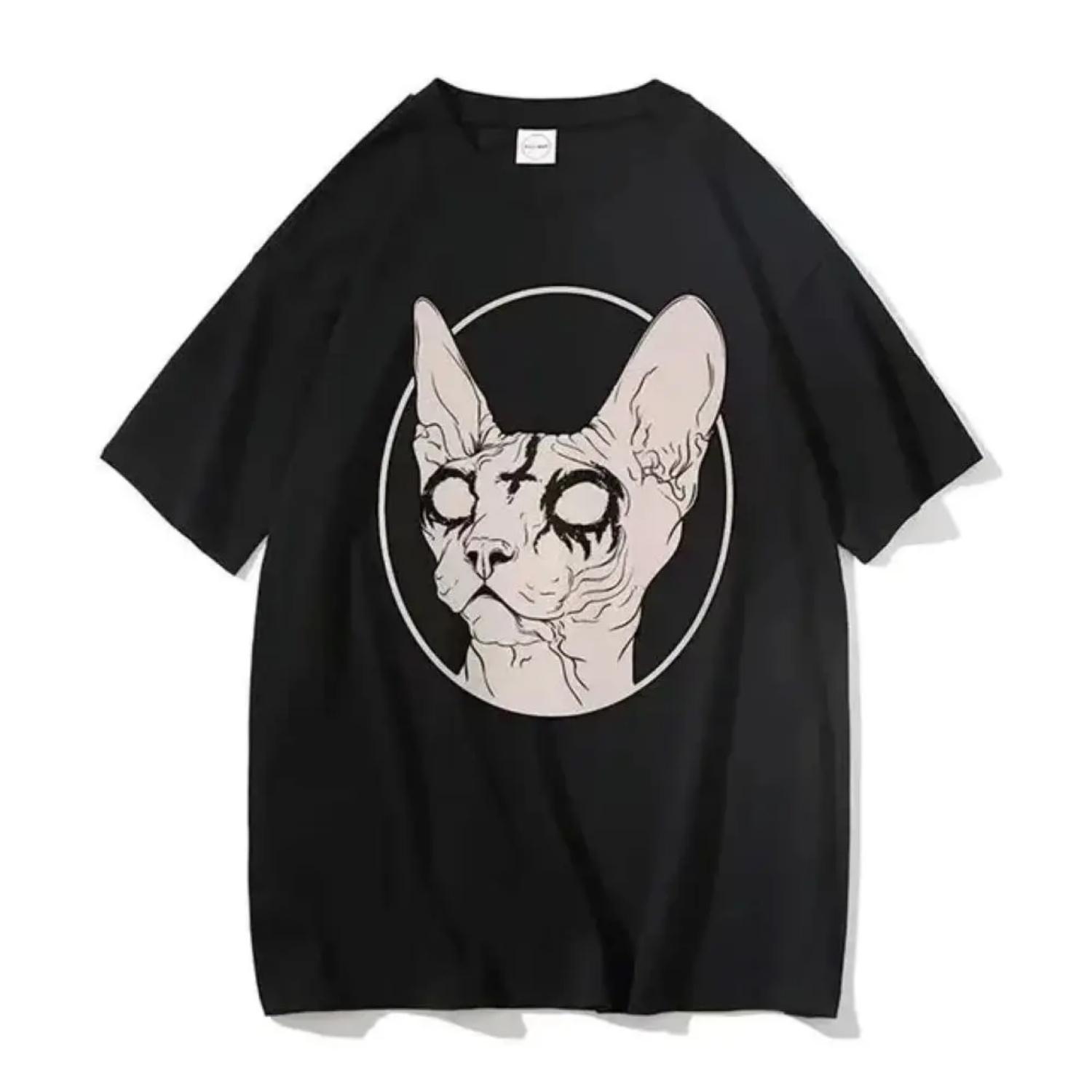 

Cool Cat Witchy Top Fashion Dark Gothic T-shirt Steampunk Hippie Neutral Very Demure Fashion Cotton Short Sleeve T-shirt 90086 XXXXXL чорний