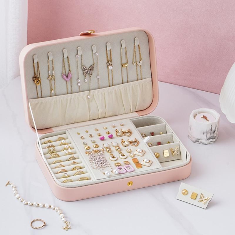 PU Leather Small Jewelry Box Convenient Jewellery Organizer with Dividers Elegant Earrings Necklaces Holder Case