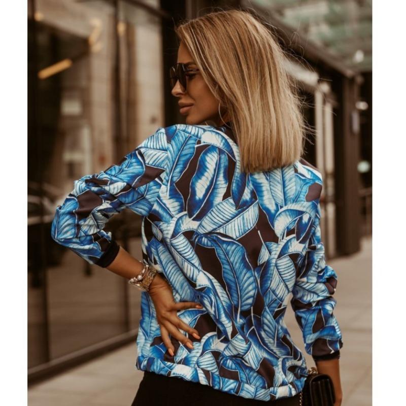 JKASHDK Dámská móda Květinový potisk Krátká bomber bunda Ležérní Streetwear Zip Slim Fit