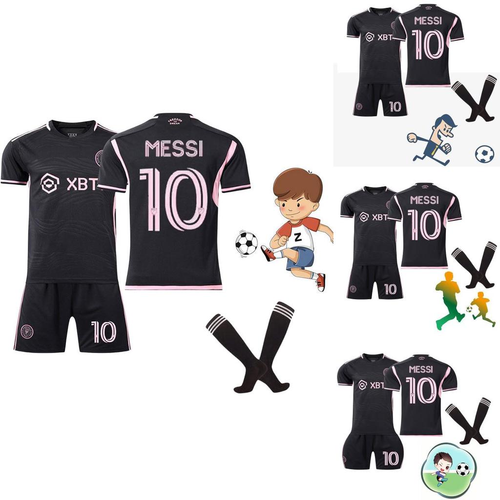 Messi 10 Miami Fußballtrikot Set Jugend Erwachsene Heim Auswärts Schwarz Rosa Polyester Enthält Oberteil Unterteil Socken