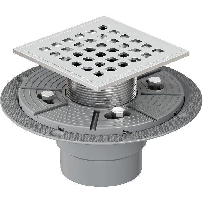 Neodrain Square Shower Drain,4 inch Stainless Steel 304 Grate and PVC Drain Body, Grate with Brushed Nickel Finish, Kit Includes Hair