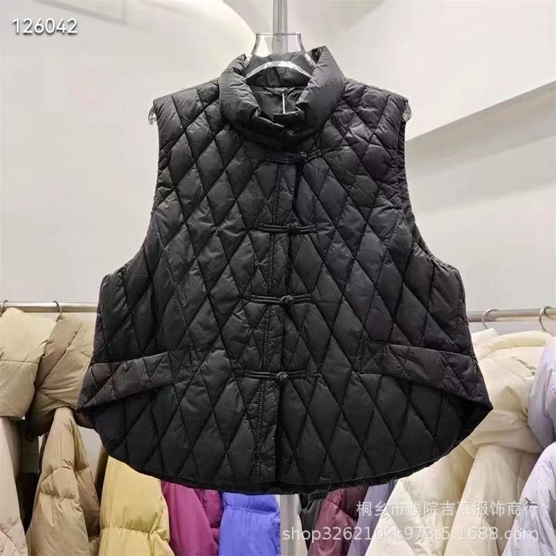 New Chinese buckle white duck down vest women's winter new fashion diamond stand-up collar solid color vest tide