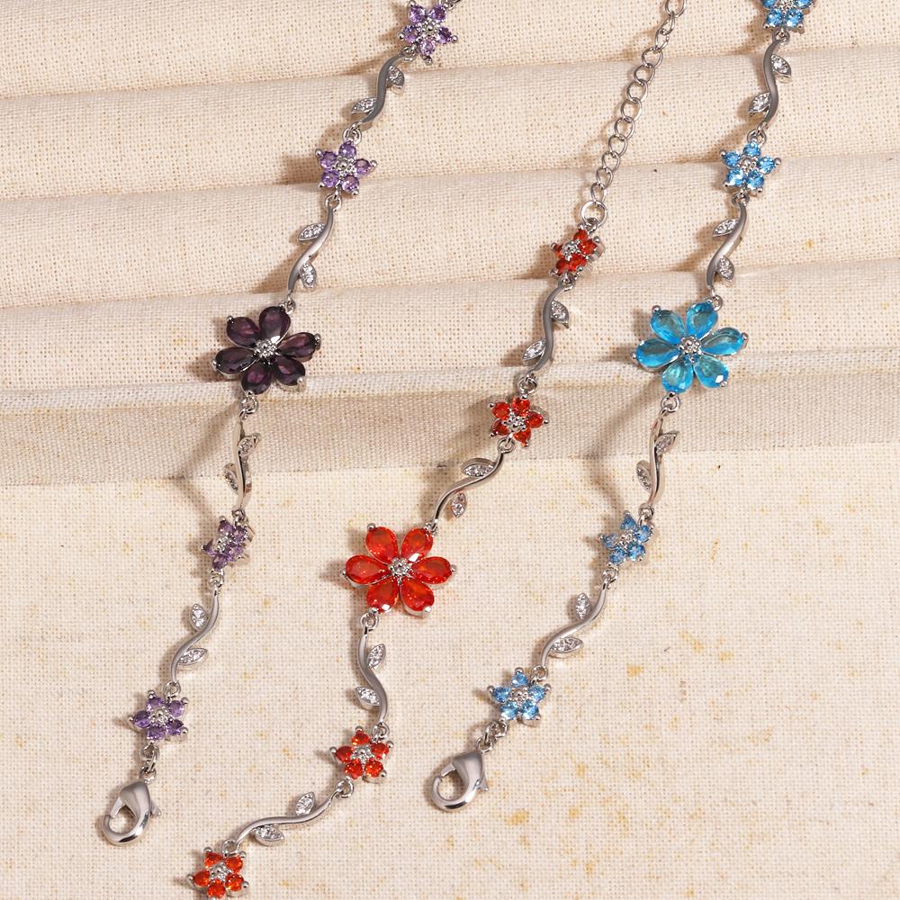 Luxury Colorful Zircon Flower Bracelets For Women Girls Korean Sweet Gold Crystal Adjustable Bracelet Jewelry Gift