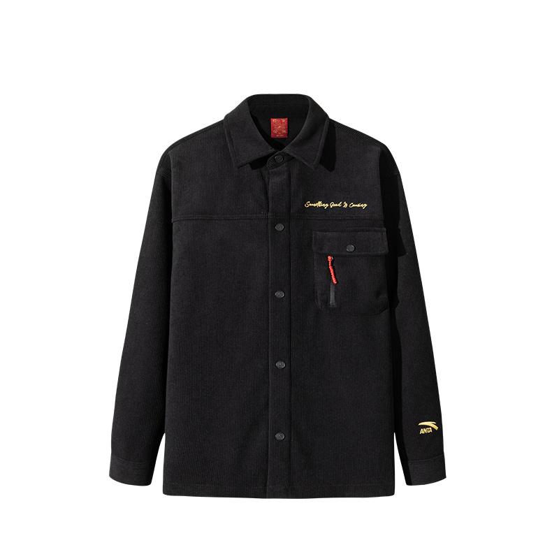 Anta Good Things Happen Series Corduroy Fleece-Lined Collared Jacket Black Men 152518601-2 L